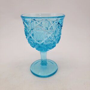Vintage Viking Glass Ice Blue Diamond & Daisy Pattern Goblet